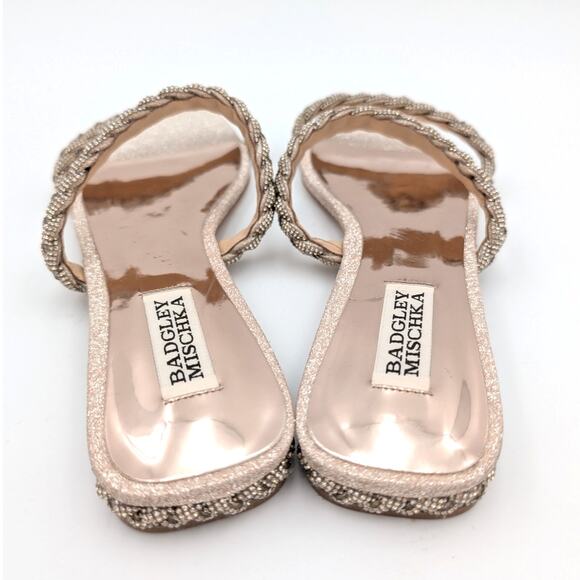 Badgley Mischka Femme Embellished Flat Sandal Women's Soft Gold Size US8 EU39 - Picture 5 of 12